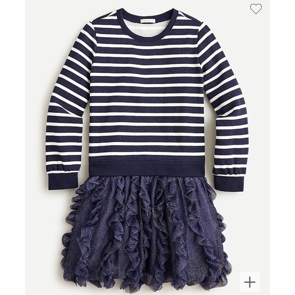 Crewcuts Girls 10 Navy Blue Sweater Dress Tulle Skirt Shimmer Long Sleeve Knee